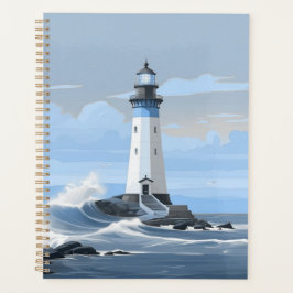 Kleurrijke vuurtoren op de oceaan planner