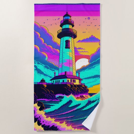 Kleurrijke vuurtoren strandlaken (Voorkant)