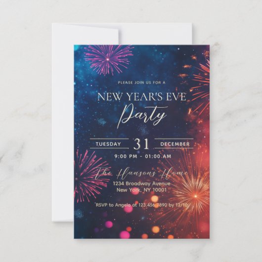 Kleurrijke Vuurwerk Nieuwjaar Eve Party Kaart (Voorkant)