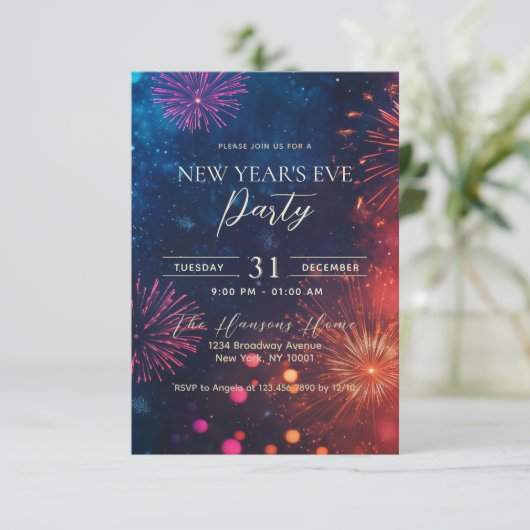 Kleurrijke Vuurwerk Nieuwjaar Eve Party Kaart (Staand voorkant)