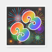 Kleurrijke Vuurwerk + Regenboog Patroon "33" Evene Servet (Voorkant)