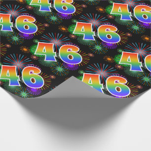Kleurrijke Vuurwerk + Regenboog Patroon "46" Evene Cadeaupapier