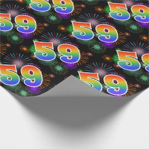 Kleurrijke Vuurwerk + Regenboog Patroon "59" Evene Cadeaupapier