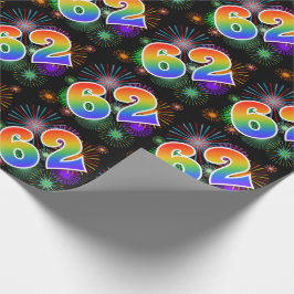 Kleurrijke Vuurwerk + Regenboog Patroon "62" Evene Cadeaupapier