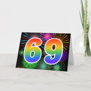 Kleurrijke Vuurwerk + Regenboog Patroon "69" Evene Kaart