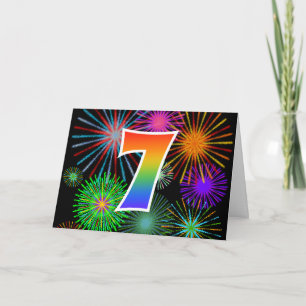 Kleurrijke Vuurwerk + Regenboog Patroon "7" Evenem Kaart