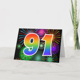 Kleurrijke Vuurwerk + Regenboog Patroon "91" Evene Kaart