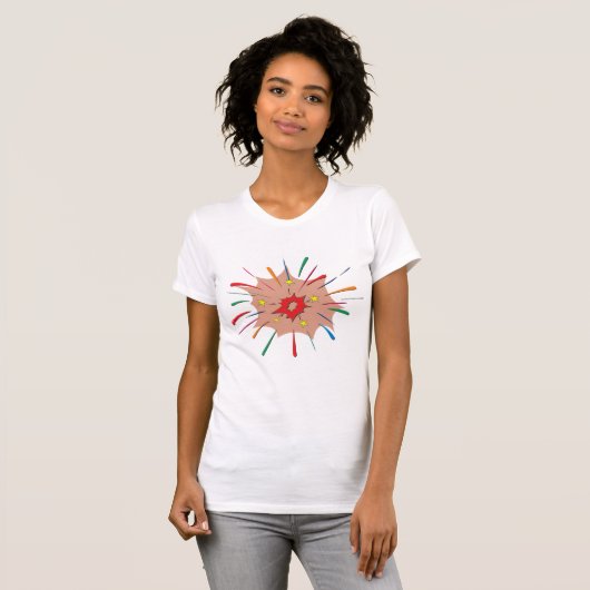 Kleurrijke vuurwerkvrouwen T-shirt (Voorkant volledig)