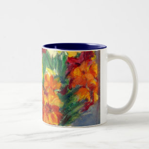 Kleurrijke Wallbloemen Handschilderd in Oil Pastel Tweekleurige Koffiemok