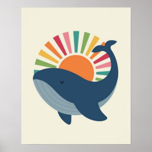 Kleurrijke Walvis en Zonneburst Baby kids Poster