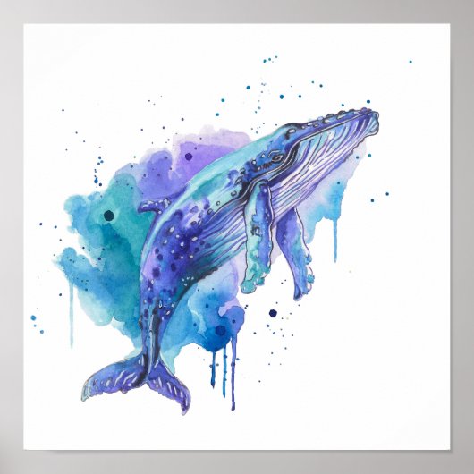 Kleurrijke Walvis Waterverf Kunst Poster (Voorkant)