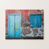 Kleurrijke wand, deur en sluitingen legpuzzel (Horizontaal)