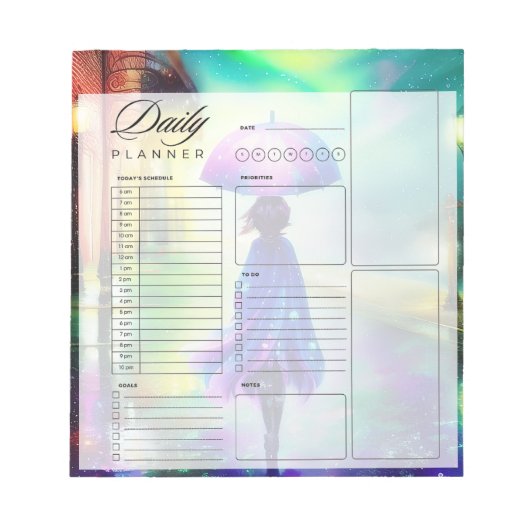 Kleurrijke wandeling in de regen dagelijkse planne notitieblok (Voorkant)