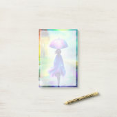 Kleurrijke wandeling in de regen post-it® notes (Op bureau)