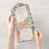 Kleurrijke Warme Bloemen Elegantie Boho Bruiloft All In One Uitnodiging (Afscheurbaar)