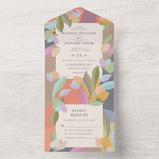 Kleurrijke Warme Bloemen Elegantie Boho Bruiloft All In One Uitnodiging (Binnen)