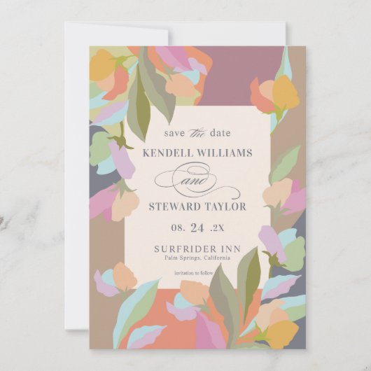 Kleurrijke Warme Bloemen Elegantie Boho Bruiloft Kaart (Voorkant)