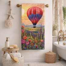 Kleurrijke warmluchtballon wilde bloemen zonsonder