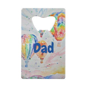 Kleurrijke warmluchtballonnen Waterverf schilderen Creditkaart Flessenopener