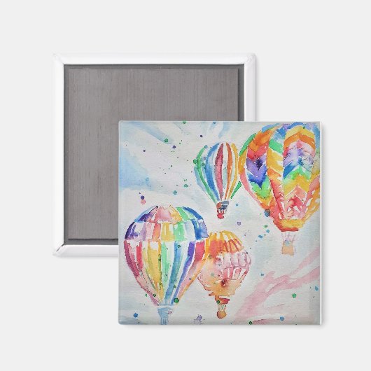 Kleurrijke warmluchtballonnen Waterverf schilderen Magneet (Voorkant / Achterkant)