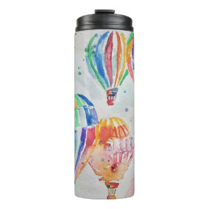 Kleurrijke warmluchtballonnen Waterverf schilderen Thermosbeker