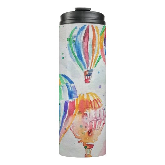 Kleurrijke warmluchtballonnen Waterverf schilderen Thermosbeker (Voorkant)