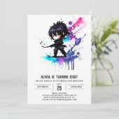 Kleurrijke Warrior Ninja Digitale Meisje Verjaarda Kaart (Staand voorkant)