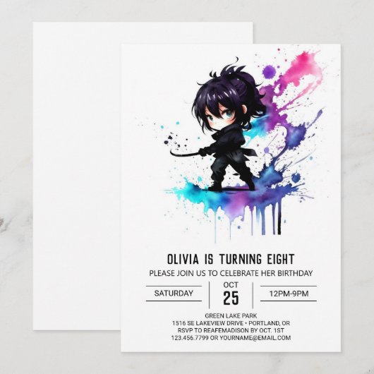 Kleurrijke Warrior Ninja Digitale Meisje Verjaarda Kaart (Voorkant / Achterkant)