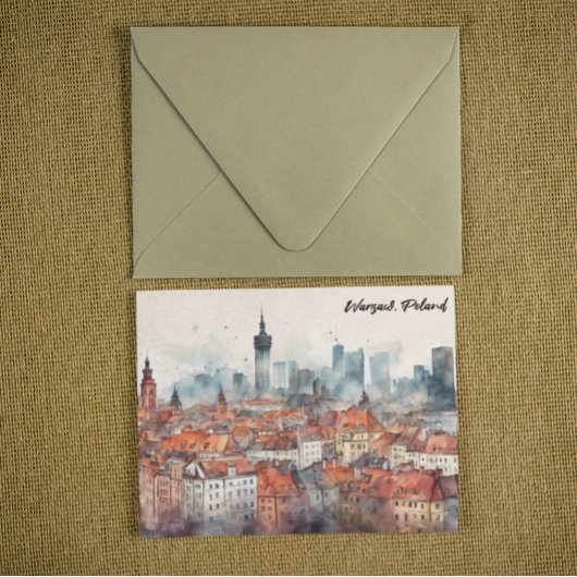 Kleurrijke Warschau Polen Waterverf Skyline Briefkaart