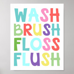 Kleurrijke waspenseel Floss Flush Kinder badkamer Poster