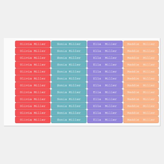 Kleurrijke waterdichte naamlabels schoolkinderopva labels (Vel)