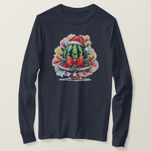 Kleurrijke watermeloen kerstboom t-shirt (Design voorkant)