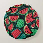 Kleurrijke Watermeloen Slice Naadloos Patroon Rond Kussen (Achterkant)