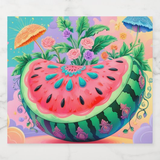 Kleurrijke watermeloen sparkling wijnetiket (Enkel label)