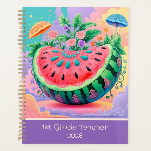 Kleurrijke watermeloen voor 1e klas 2026 op maat planner (Voorkant)