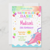 Kleurrijke Waterslide Birthday Bash Uitnodiging (Voorkant)