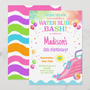Kleurrijke Waterslide Birthday Bash Uitnodiging