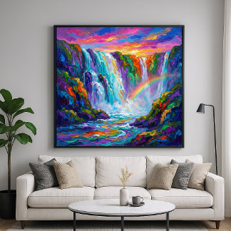 Kleurrijke Waterval - Impasto Stijl Poster