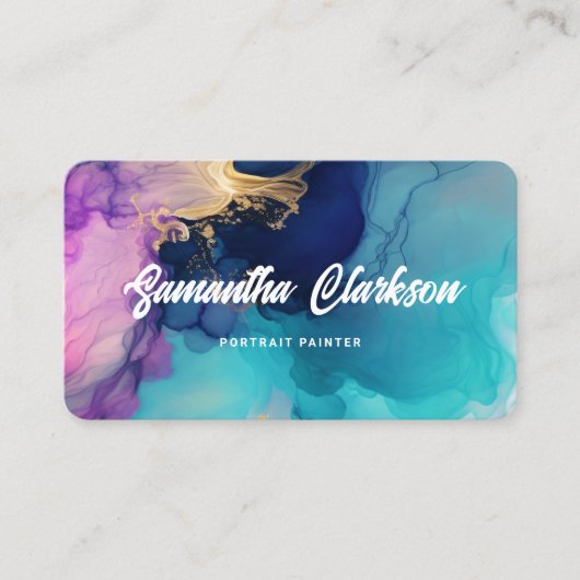Kleurrijke Waterverf Abstract dik cursief script Visitekaartje (Voorkant)
