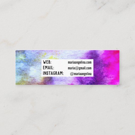 Kleurrijke waterverf abstracte kunst paars mini visitekaartje (Achterkant)