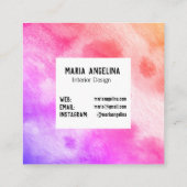 Kleurrijke waterverf abstracte kunst roze perzik f vierkante visitekaartje (Achterkant)