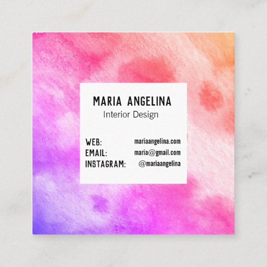 Kleurrijke waterverf abstracte kunst roze perzik f vierkante visitekaartje (Achterkant)