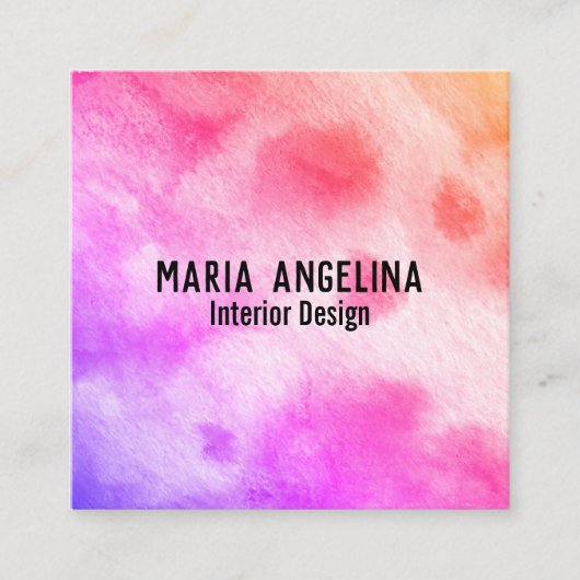 Kleurrijke waterverf abstracte kunst roze perzik f vierkante visitekaartje (Voorkant)