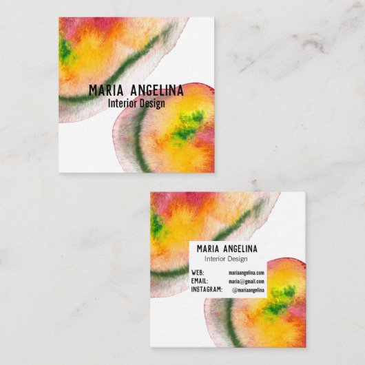 Kleurrijke waterverf abstracte kunst zwaait rood g vierkante visitekaartje (Voorkant / Achterkant)