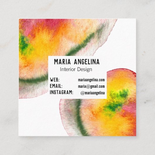 Kleurrijke waterverf abstracte kunst zwaait rood g vierkante visitekaartje (Achterkant)