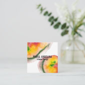 Kleurrijke waterverf abstracte kunst zwaait rood g vierkante visitekaartje (Staand voorkant)