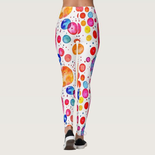 Kleurrijke Waterverf Abstracte Polka Dots Leggings (Achterkant)