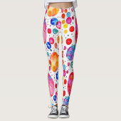 Kleurrijke Waterverf Abstracte Polka Dots Leggings (Voorkant)