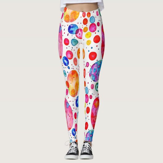 Kleurrijke Waterverf Abstracte Polka Dots Leggings (Voorkant)