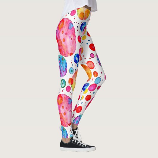 Kleurrijke Waterverf Abstracte Polka Dots Leggings (Rechts)